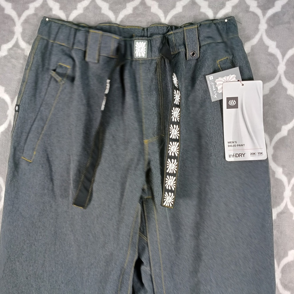 686 Forest Bailey Dojo Snowboard Pants Men Medium Black Denim Baggy 20K 15K - Picture 2 of 13